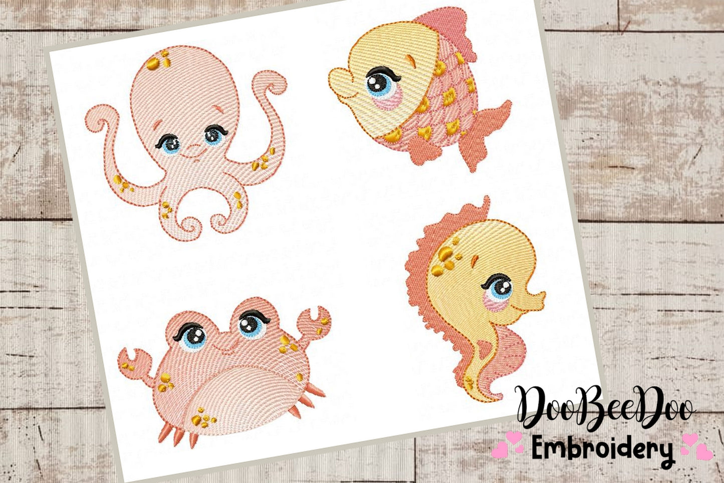 Under the Sea Animals - Set of 4 designs - Rippled - Machine Embroidery Design