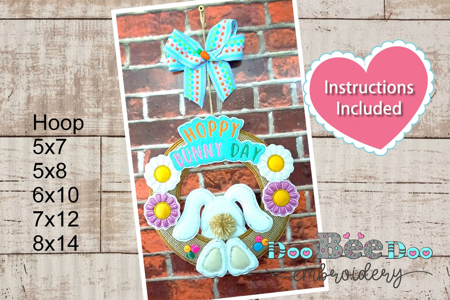 Bunny Wreath With Daisies - ITH Project - Machine Embroidery Design