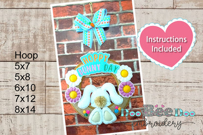 Bunny Wreath With Daisies - ITH Project - Machine Embroidery Design