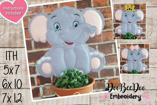 Happy Elephant Ornament - ITH Project - Machine Embroidery Design