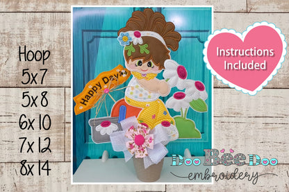 Happy Day Girl Spring Ornament - ITH Project - Machine Embroidery Design