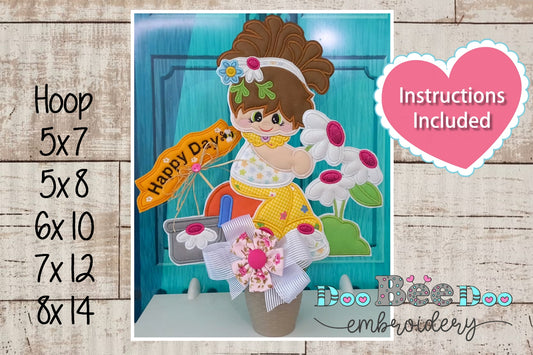 Happy Day Girl Spring Ornament - ITH Project - Machine Embroidery Design
