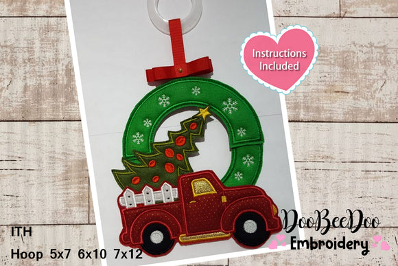 Christmas Truck Wreath - ITH Project - Machine Embroidery Design
