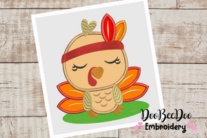 Thanksgiving Turkey Girl - Applique  - 6 sizes - Machine Embroidery Design