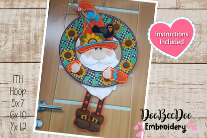 Sunflowers Wreath Gnome - ITH Project - Machine Embroidery Design