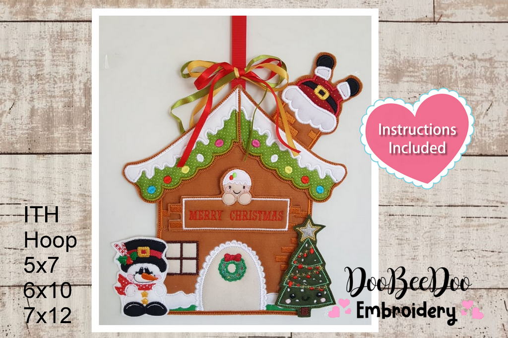 Christmas House Door Ornament - ITH Project - Machine Embroidery Design
