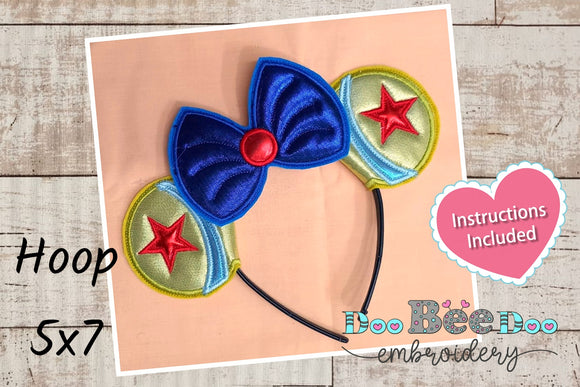 Mouse Ears Wonder Woman Headband - ITH Project - Machine Embroidery Design