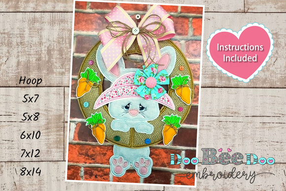 Bunny Easter Wreath with Hat - ITH Project - Machine Embroidery Design