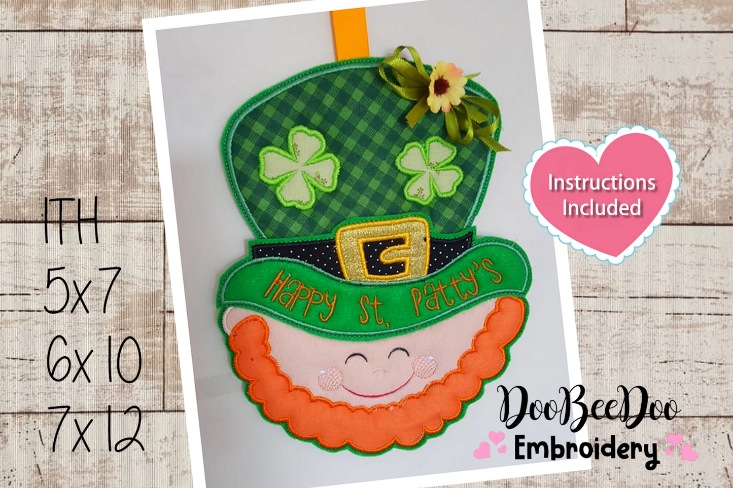 Saint Patrick's Gnome Face Ornament - ITH Project - Machine Embroidery Design