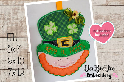 Saint Patrick's Gnome Face Ornament - ITH Project - Machine Embroidery Design