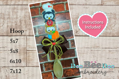Cute Autumn Wooden Spoon Ornament - ITH Project - Machine Embroidery Design