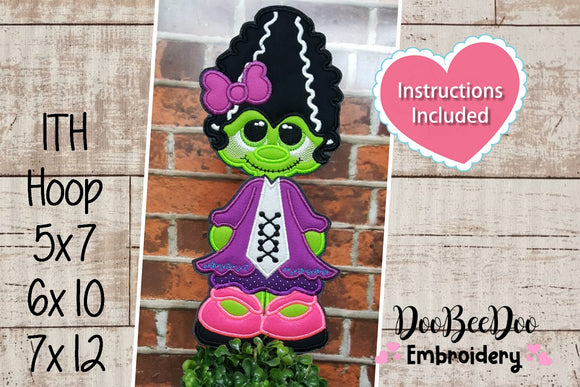 Halloween Mrs. Frankenstein Ornament - ITH Project - Machine Embroidery Design