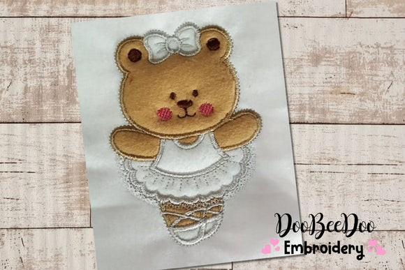 Teddy Bear Girl Ballerina -Applique - 6 Sizes - Machine Embroidery Design