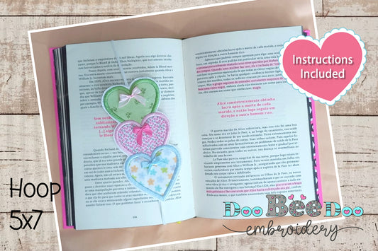 Three Hearts Bookmark - ITH Project - Machine Embroidery Design