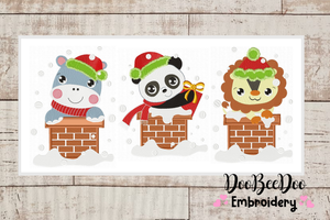 Christmas Animals in the chimney - Applique / Fill Stitch - 6 Sizes - Machine Embroidery Designs