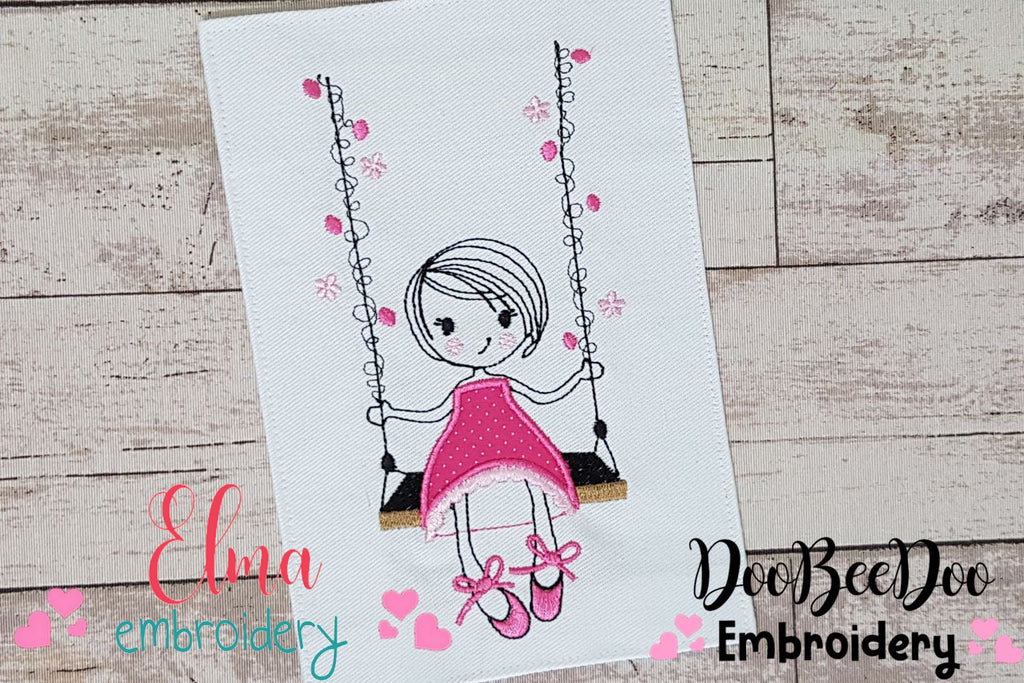 Flower swing Girl Embroidery Pattern