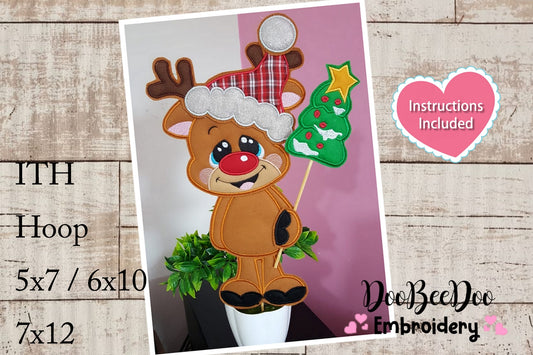 Christmas Reindeer Vase Ornament - ITH Project - Machine Embroidery Design