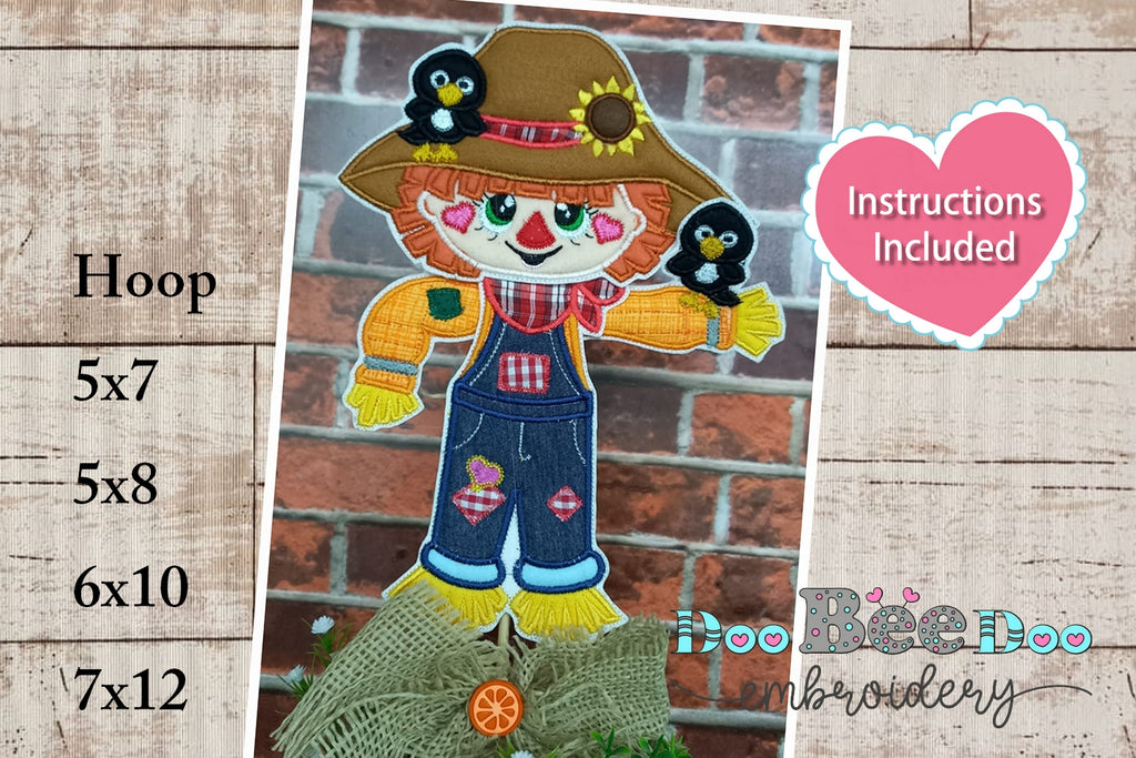 Cute Couple of Scarecrows Vase Ornament - ITH Project - Machine Embroidery Design