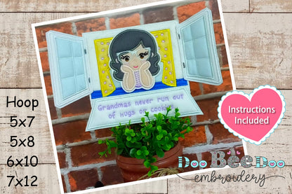 Grandma at the Window for Vase - ITH Project - Machine Embroidery Design