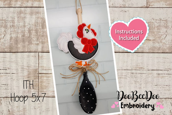 Wood Spoon Chicken Apply - ITH Project - Machine Embroidery Design