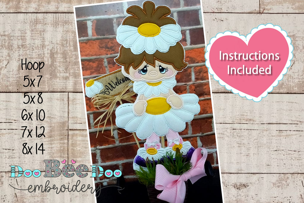 Daisy Flower Girl Spring Ornament - ITH Project - Machine Embroidery Design