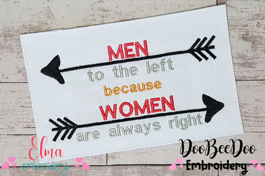 Men to the left because Women are always right - Fill Stitch