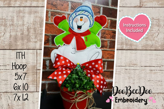 Happy Snowman Christmas Ornament - ITH Project - Machine Embroidery Design