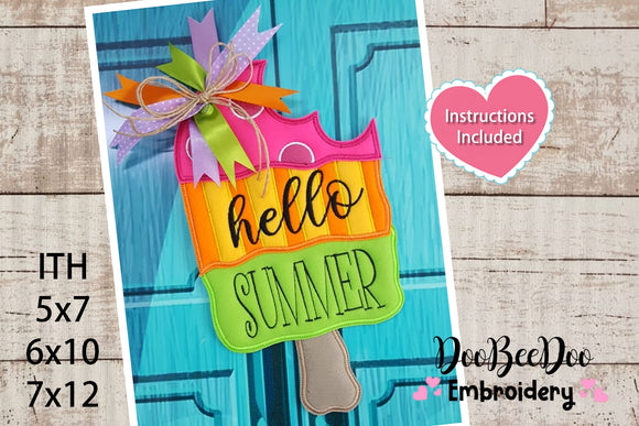 Hello Summer Ice Cream Ornament - ITH Project - Machine Embroidery Design