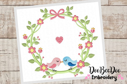 Couple of birds in the frame - Fill Stitch - 5 Sizes - Machine Embroidery
