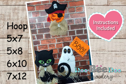 Halloween Pirate, Cat and Ghost Set of 3 designs - ITH Project - Machine Embroidery Design