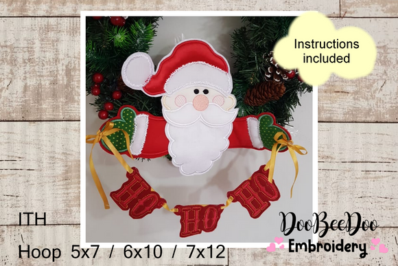 Santa Claus Ho Ho Ho Door Ornament - ITH Project - Machine Embroidery Design