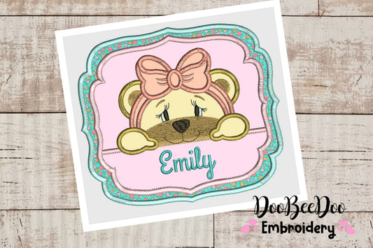 Baby Bear Girl Frame - Applique - Machine Embroidery Designs