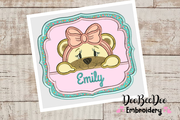 Baby Bear Girl Frame - Applique - Machine Embroidery Designs