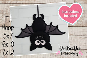 Halloween Bat Boy Ornament - ITH Project - Machine Embroidery Design