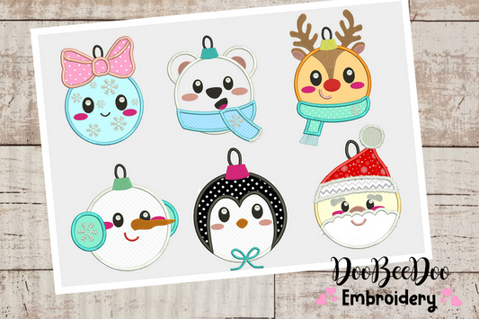Christmas Ornaments - Applique - 6 Sizes - Machine Embroidery Design