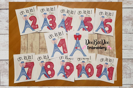 Oh La La! Paris Eiffel Tower Baby Monthly Onesie Birthday Collection - Applique