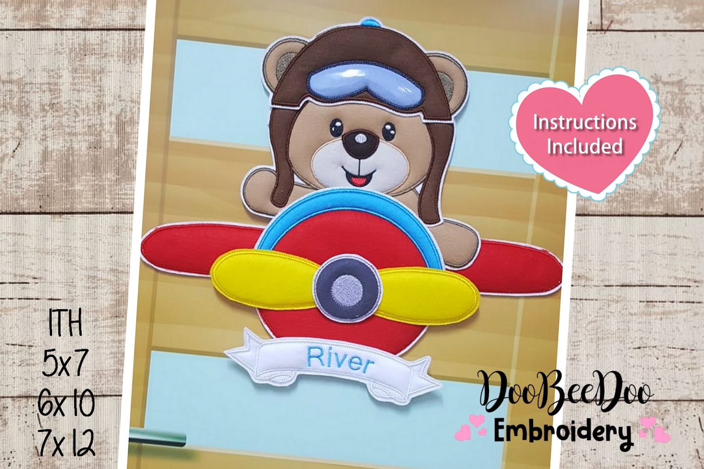 Aviator Teddy Bear Ornament - ITH Project - Machine Embroidery Design