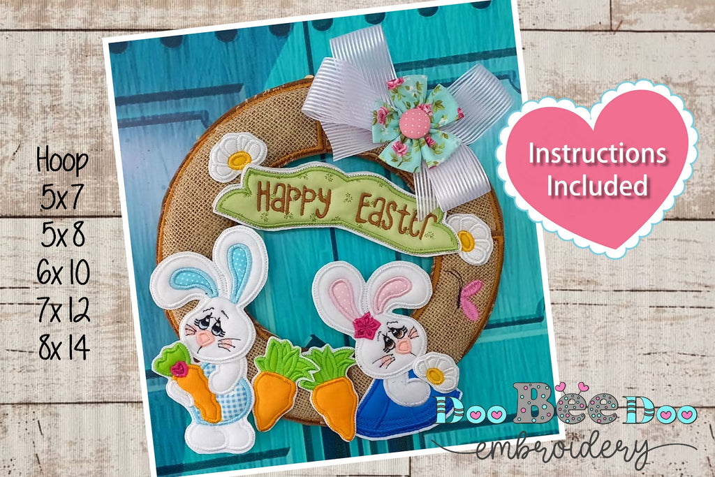 Rabbit Couple Wreath - ITH Project - Machine Embroidery Design
