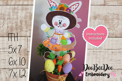 Farmer Bunny Girl Vase Ornament - ITH Project - Machine Embroidery Design