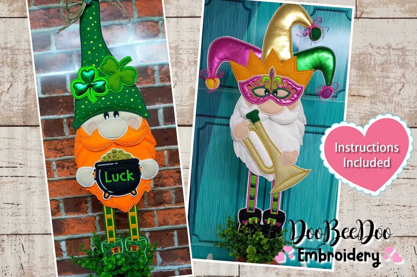 St. Patricks and Mardi Grass Gnomes - ITH Project - Machine Embroidery Design