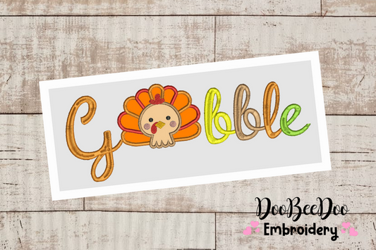 Gobble Turkey -  Applique  - 6 sizes - Machine Embroidery Design