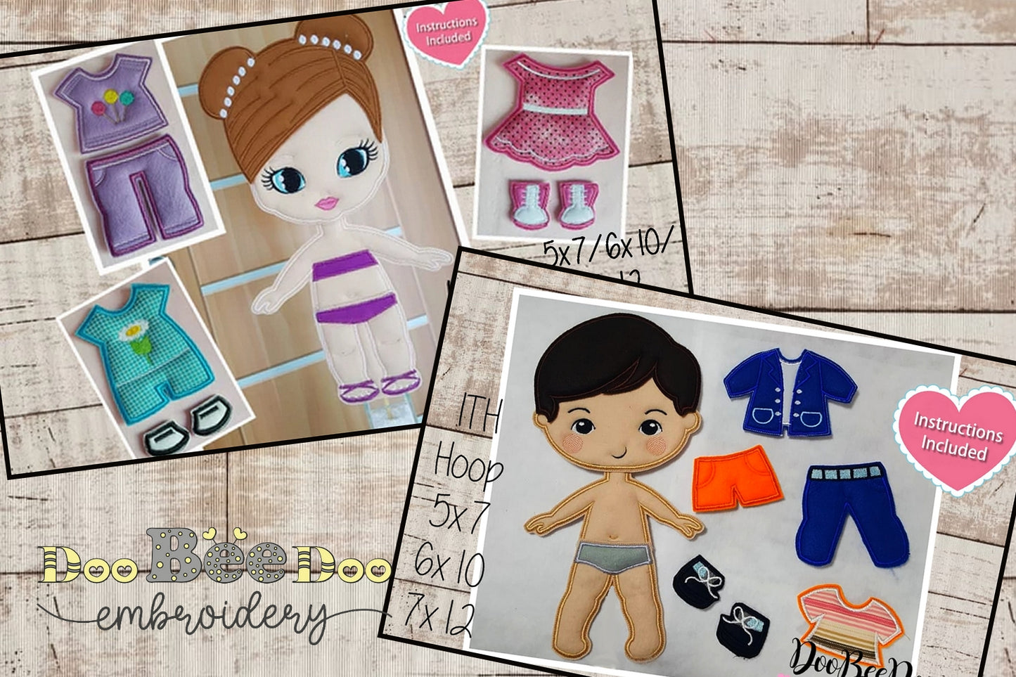 Cute Boy and Girl with Clothes for Changes - ITH Project - Machine Embroidery Design