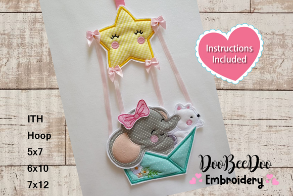Baby Elephant Balloon Girl Nursery Door - ITH Project - Machine Embroidery Design