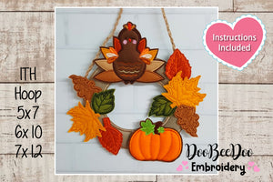Thanksgiving Fall Wreath Ornament - ITH Project - Machine Embroidery Design