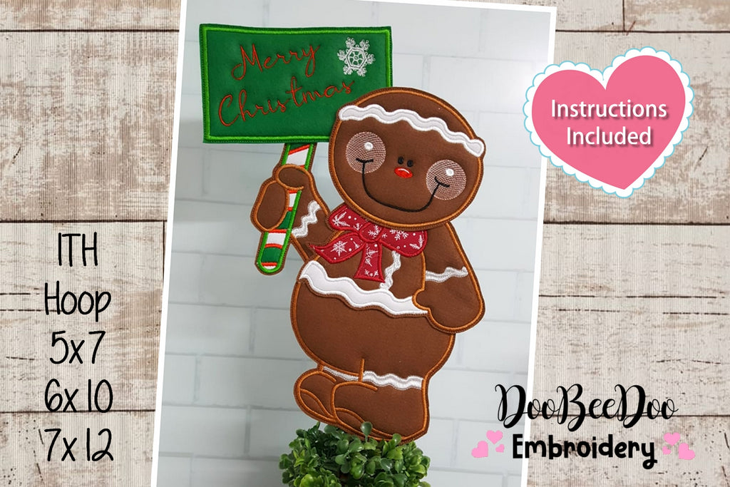 Gingerbread Merry Christmas Ornament - ITH Project - Machine Embroidery Design