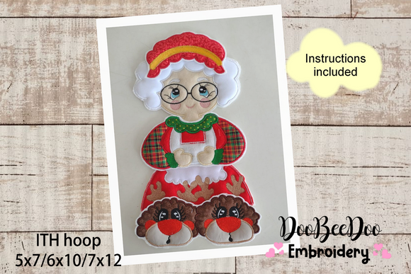 Mrs. Claus Door Ornament - ITH Project - Machine Embroidery Design