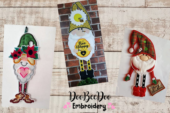 Set of 3 Gnomes Ornament - ITH Project - Machine Embroidery Design