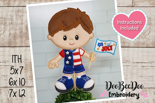 4th of July Boy Ornament - ITH Project - Machine Embroidery Design