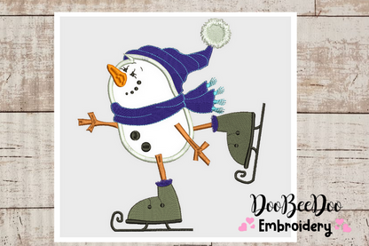 Snowman skiing in the snow - Applique -6 Sizes - Machine Embroidery Designs