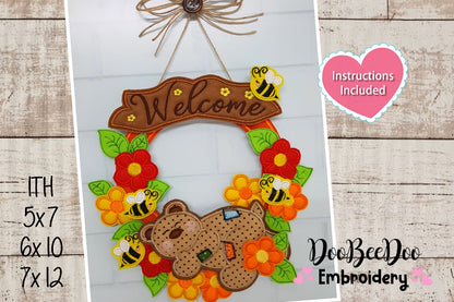 Sleepy Bear, Flowers and Bees Ornament - ITH Project - Machine Embroidery Design
